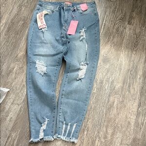 BAMBOO Women's Light Blue Distressed Boyfriend Jeans